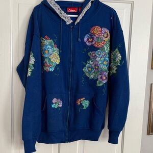 Coleman Blue Hoodie‎ with Floral Embroidery Craft Day Mayham